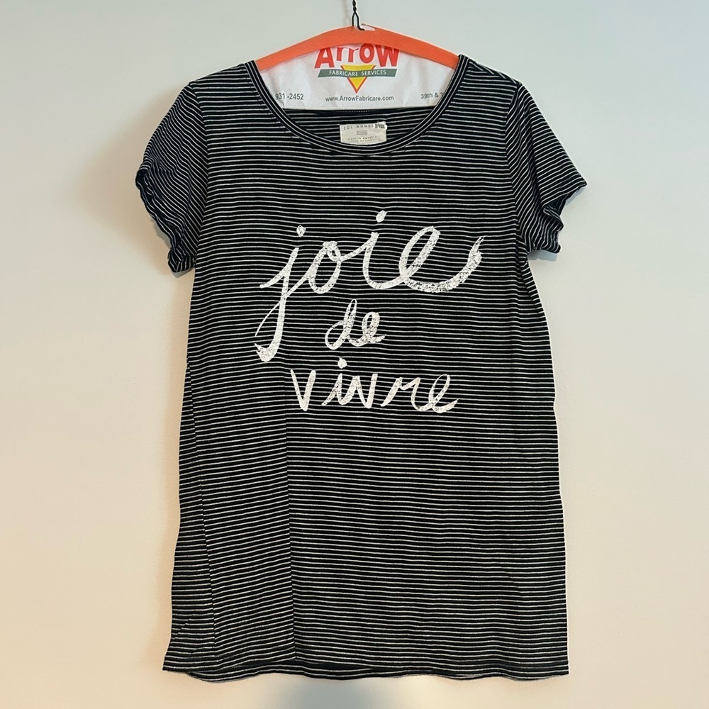 Sol Angeles Tee Womens S Black White Stripe Cotton Blend Joie De Vivre Shirt